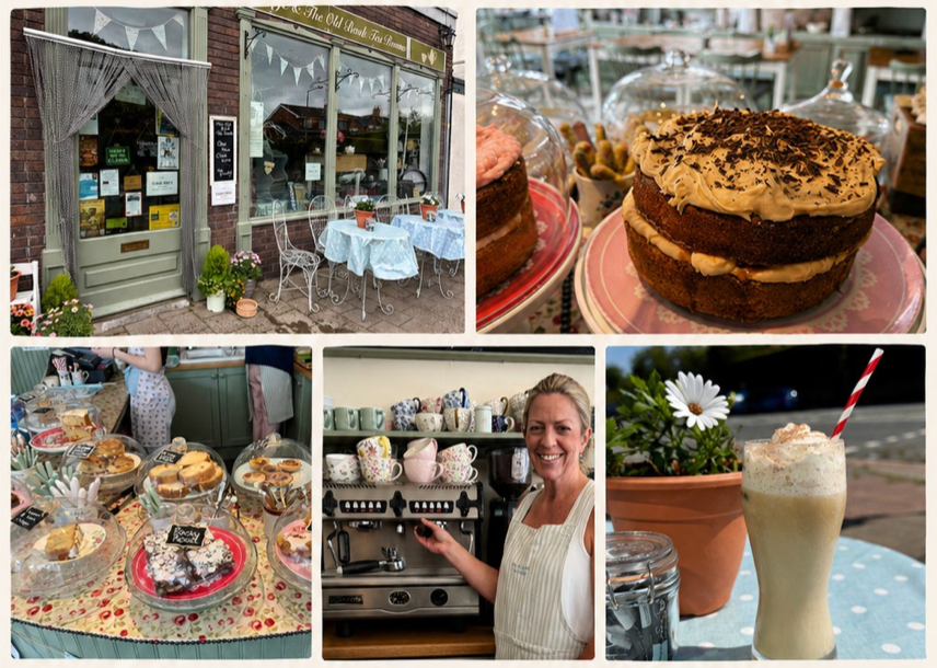 Photos of the cafe, cakes, Sarah and a drink